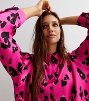 New Look Pink Animal Print Satin Oversized Shirt